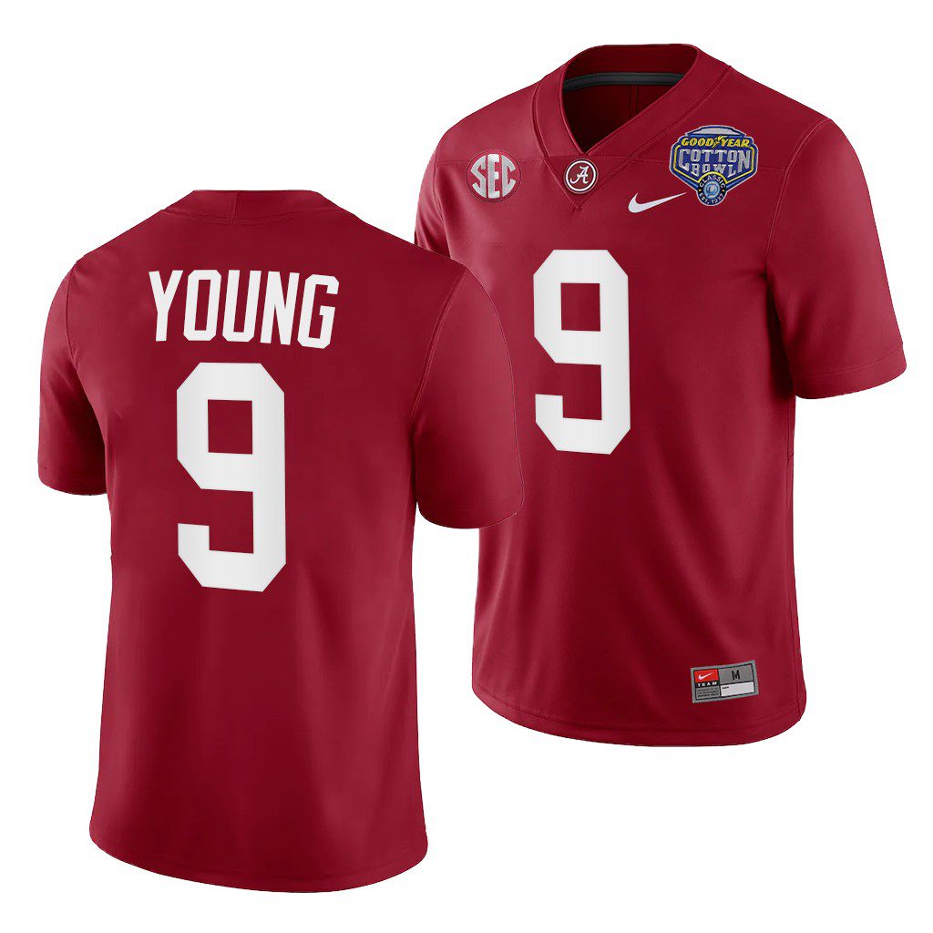 Men's Alabama Crimson Tide Bryce Young #9 2021 Cotton Bowl Crimson Playoff Uniform NCAA College Football Jersey